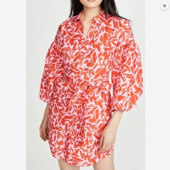 Veronica Beard Samy Silk Exaggerated Statement Puff Sleeve Shirt Dress Size 14 - Picture 7 of 16